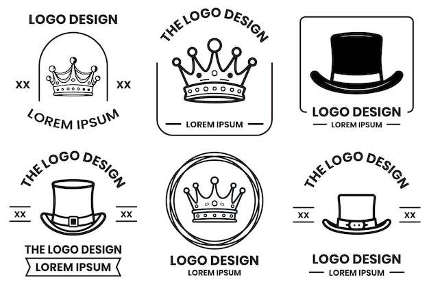 Вектор Логотип шляпы и короны в стиле плоской линии, изолированный на заднем плане