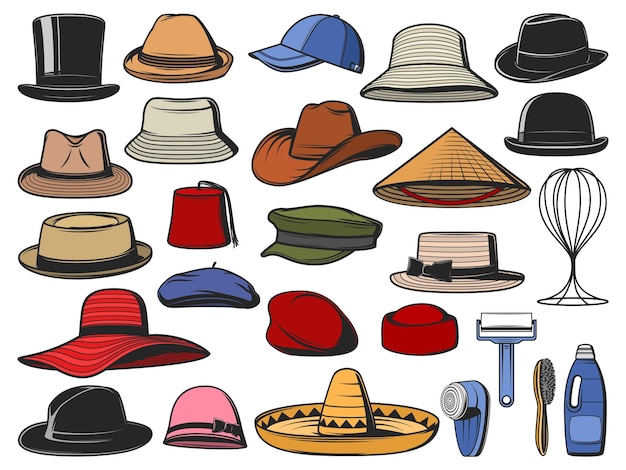 Vector hat and cap icons man and woman headwear