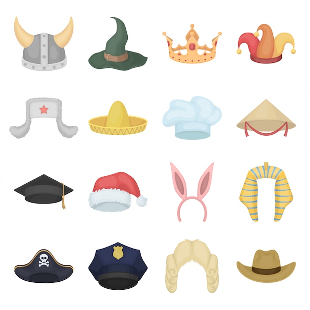 Набор иконок мультфильм шляпа