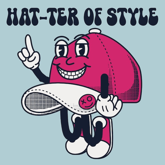 スローガン HatTer of Style を含むキャラクターデザインの帽子