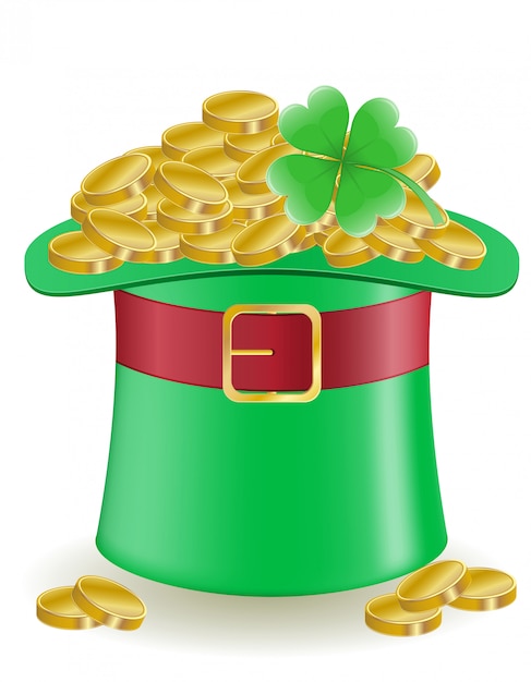 Hat clover and coins st. patrick`s day vector illustration