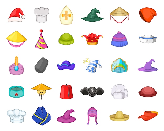 Hat element set. Cartoon set of hat vector elements