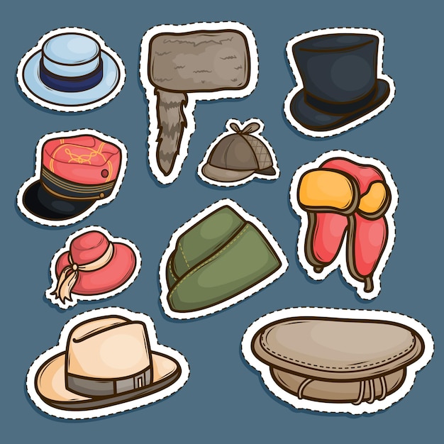 Hat and Head Accessories Cute Sticker Set Illustration