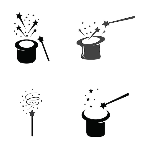 Hat and magic wand logo vector