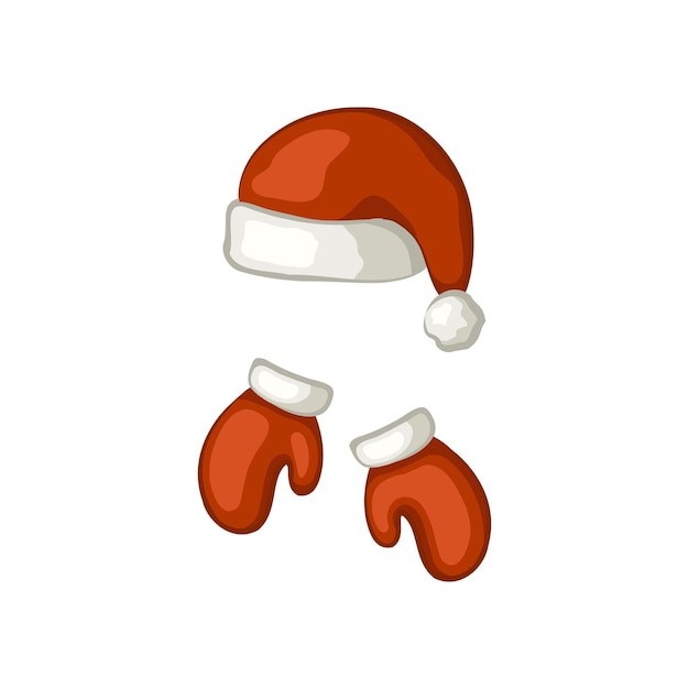 Hat and mittens Santa Claus. Cartoon icons. Isolated objects on white background