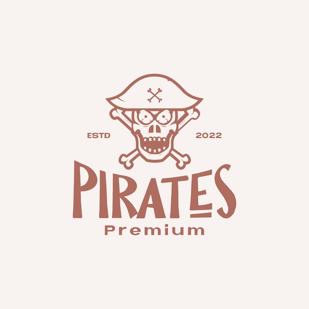 Hat pirate skull with cross bones vintage logo design vector graphic symbol icon illustration creative idea