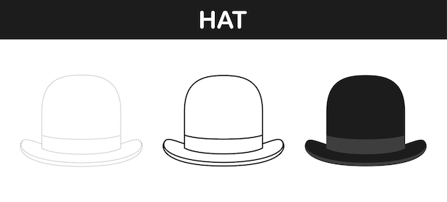 Hat tracing and coloring worksheet for kids
