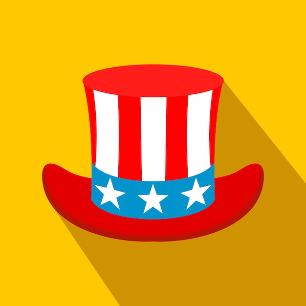 Hat in the usa flag colors flat icon on a yellow background