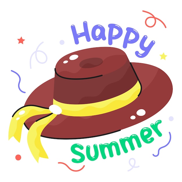 벡터 비치 모자 세련된 여름 모자의 리본 프리미엄 손으로 그린 아이콘 모자
