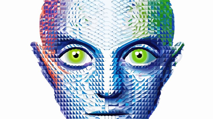 Vector hatch mosaic human alien contacts icon