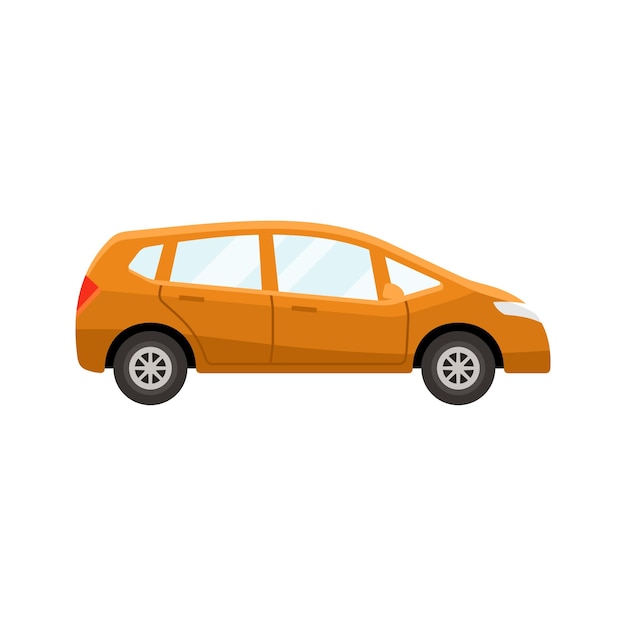 Hatchback car yellow coloured flat style vector illustration