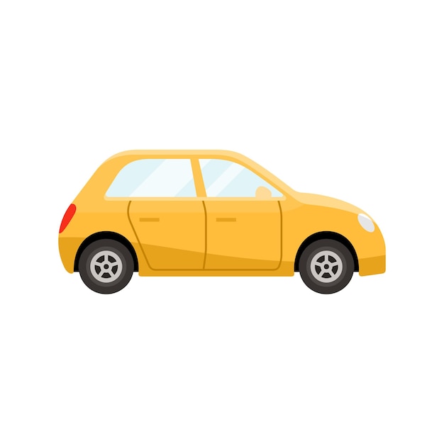 Hatchback car yellow coloured flat style vector illustration