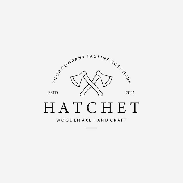 Hatchet ascia di legno lumberjack line art logo vettoriale illustrazione design del concetto di taglialegna