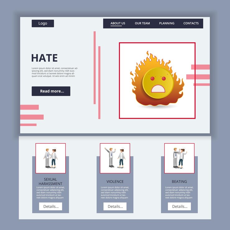 Vector hate flat landing page website template sexual harassment