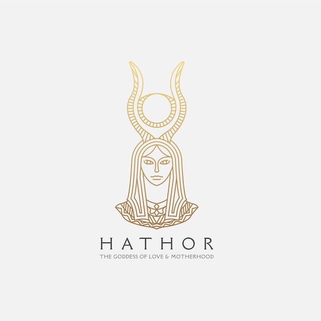 Vector hathor egyptian goddess with line style logo icon design template
