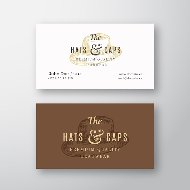 Vector hats and caps store abstract vector logo and business card template italian hat sketch drawing with ...