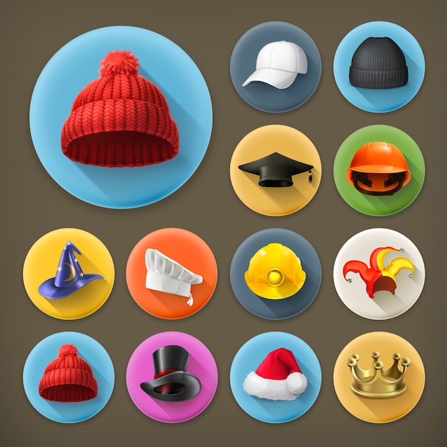 Vector hats icon set with shadow
