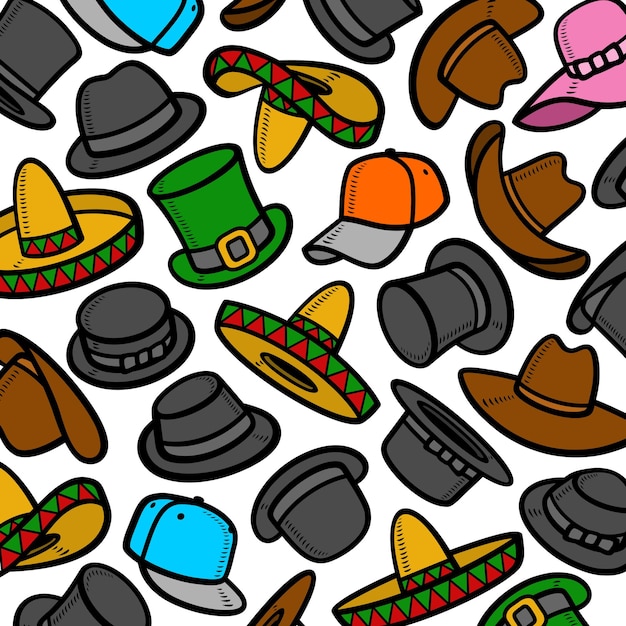 Hats pattern background set Collection icon hats Vector