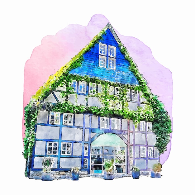 Vector hattingen duitsland aquarel hand getekende illustratie geïsoleerd op een witte achtergrond