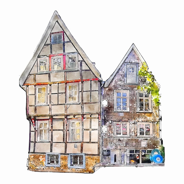 Hattingen Duitsland aquarel hand getekende illustratie geïsoleerd op een witte achtergrond