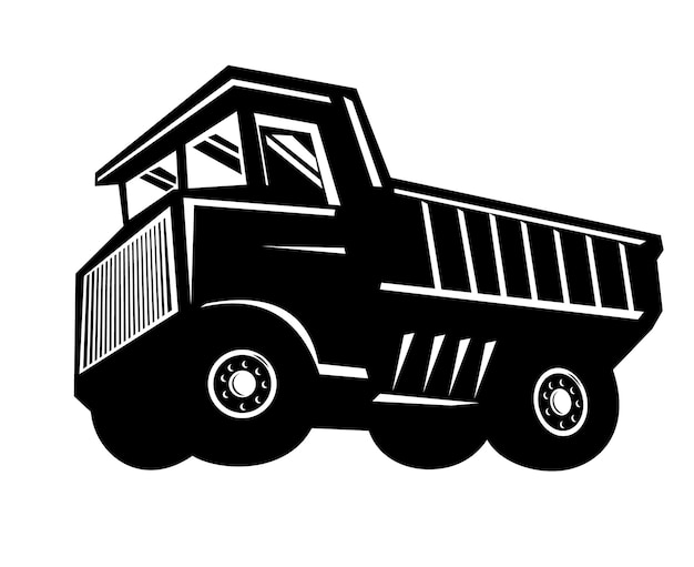 Vector haul truck of rigid dump truck retro woodcut stijl zwart en wit