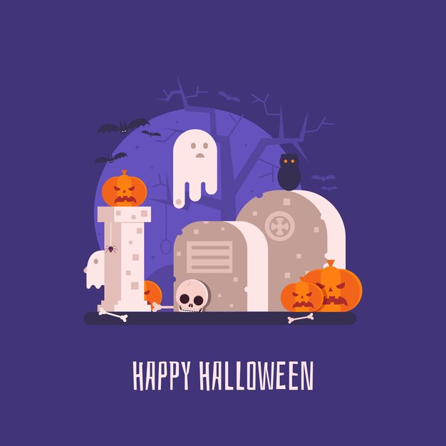 Vector haunted graveyard halloween card