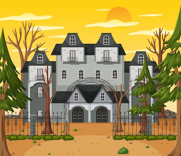 Haunted halloween mansion at daytime