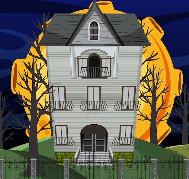 Vector haunted halloween mansion at night