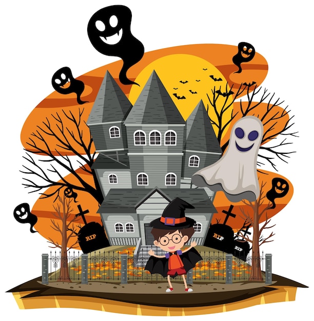 Haunted house in cartoon style