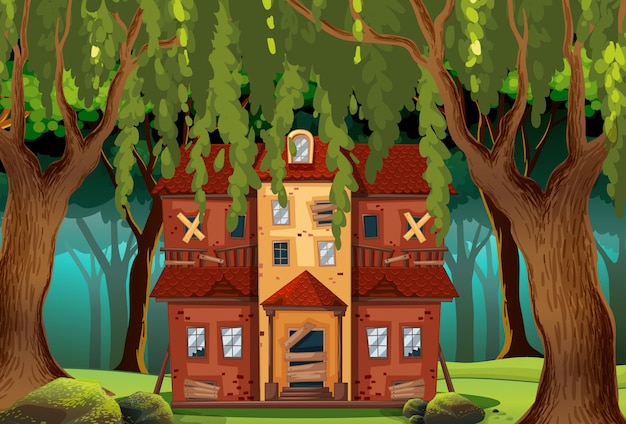 Vettore casa stregata nella foresta
