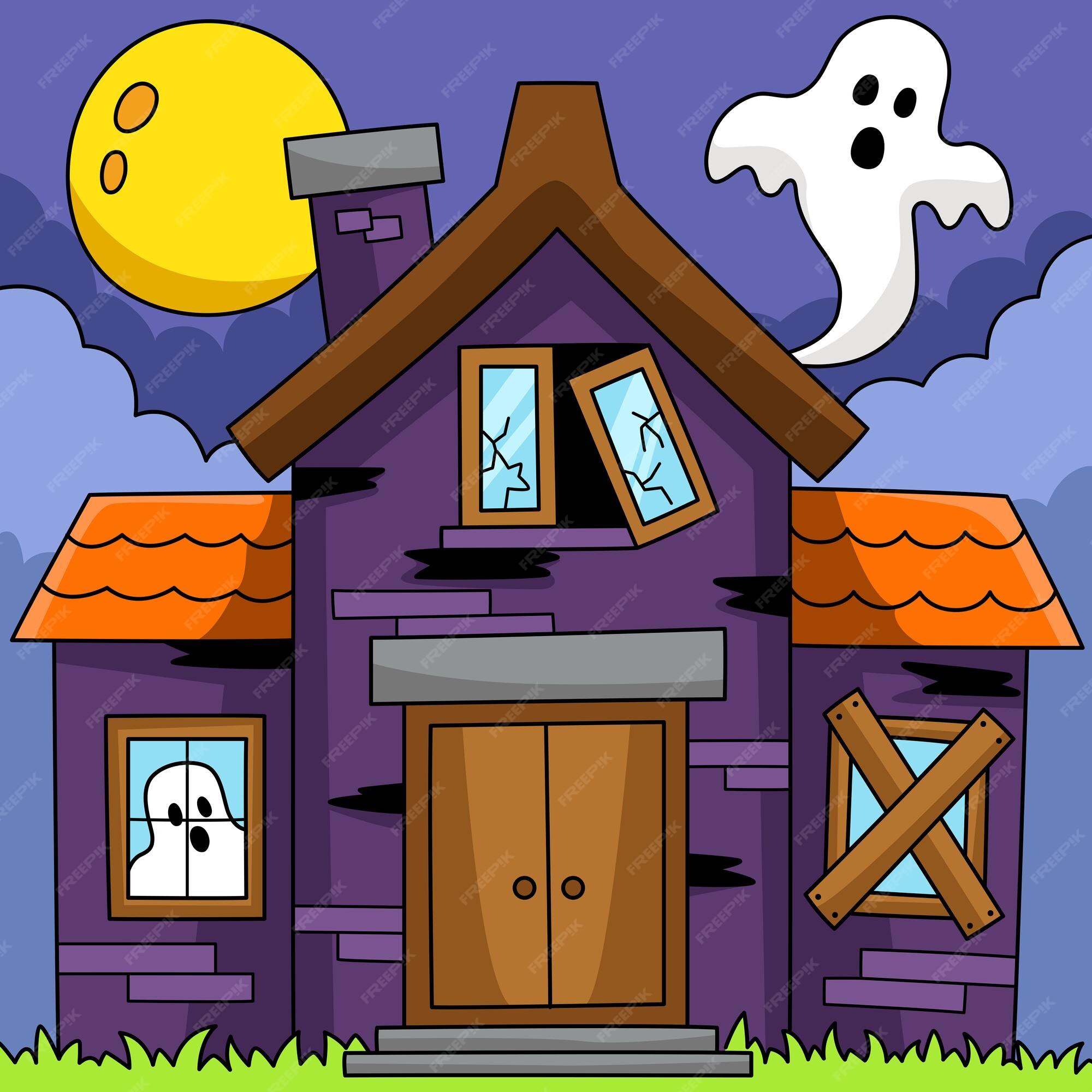 Premium Vector Haunted House Halloween Colored Illustration haunted-house-pumpkin-carving-templates