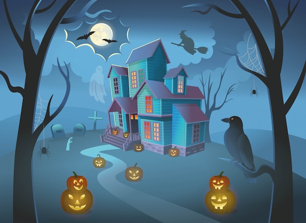 Haunted house met pompoenen,