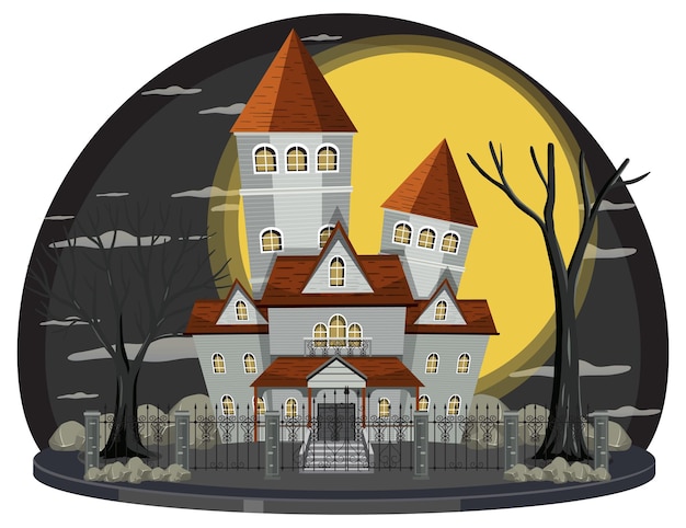 Vector haunted house at night scene