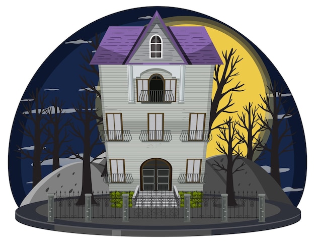 Vector haunted house at night scene