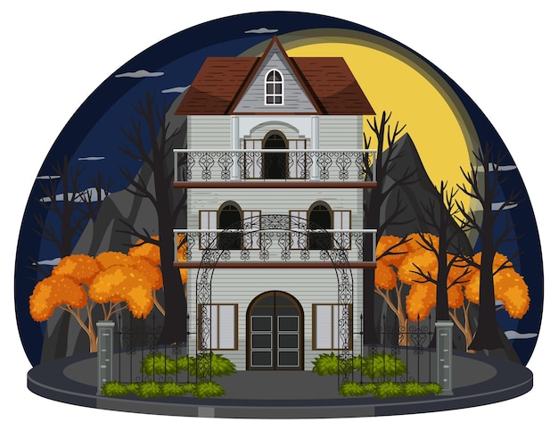Vector haunted house at night scene