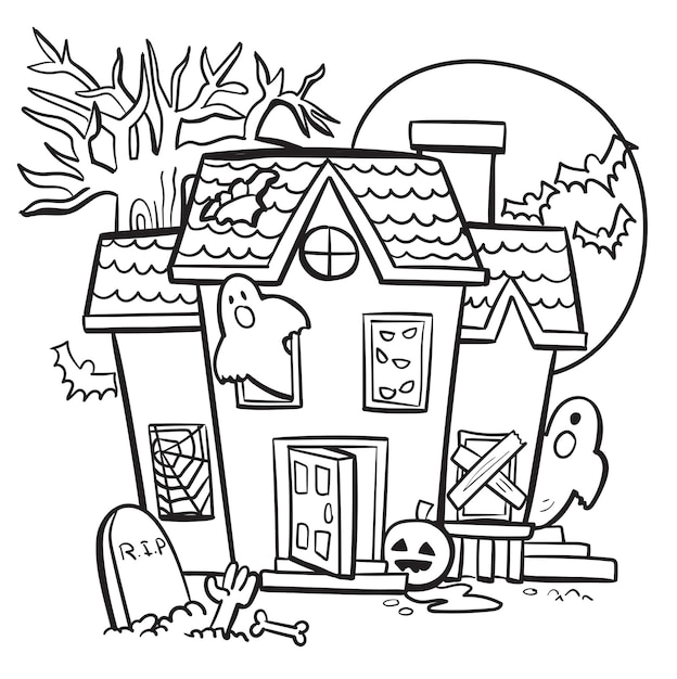 Haunted House with Ghosts Vector Illustration