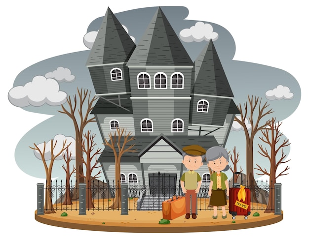 Vector haunted house with grey sky