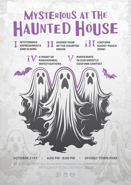 Вектор Приглашение с привидениями. плакат с заданием «призрачный дом»