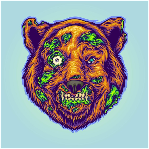 Vector haunting horror creepy bear head zombie monster