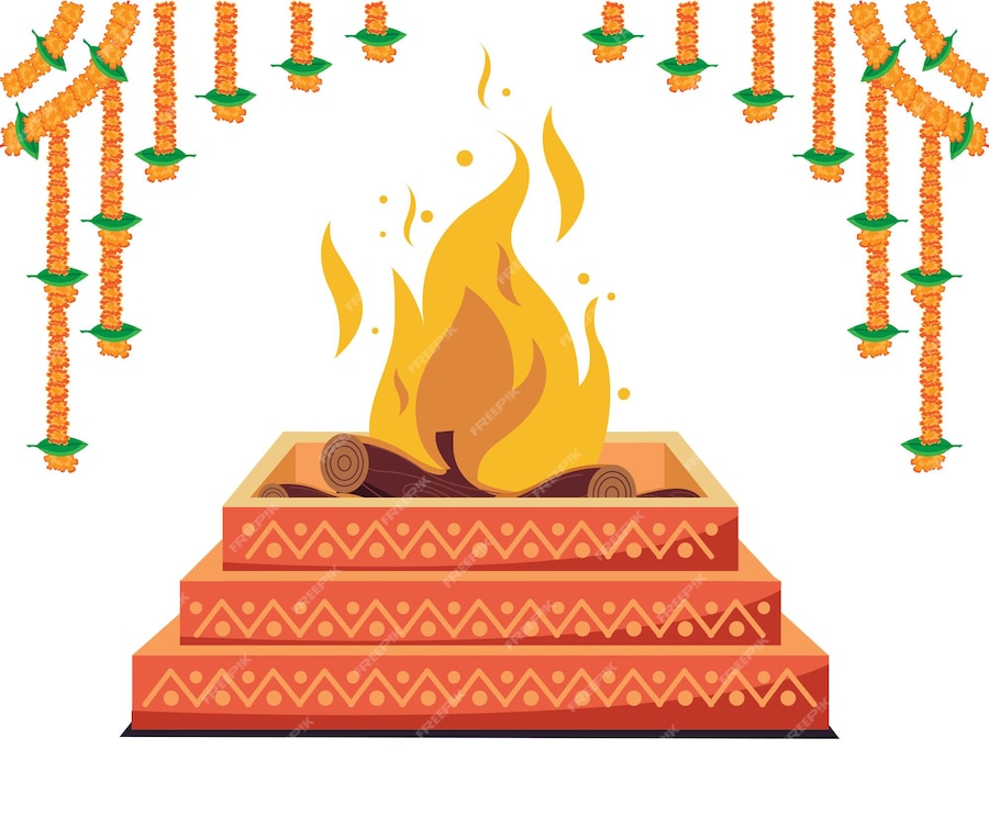 Premium Vector | Havan hindu religion spiritual fire