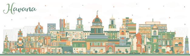 Vector havana cuba city skyline with color buildings