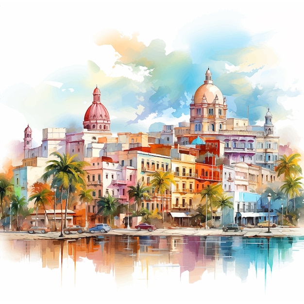 Havana vector watercolor paint art