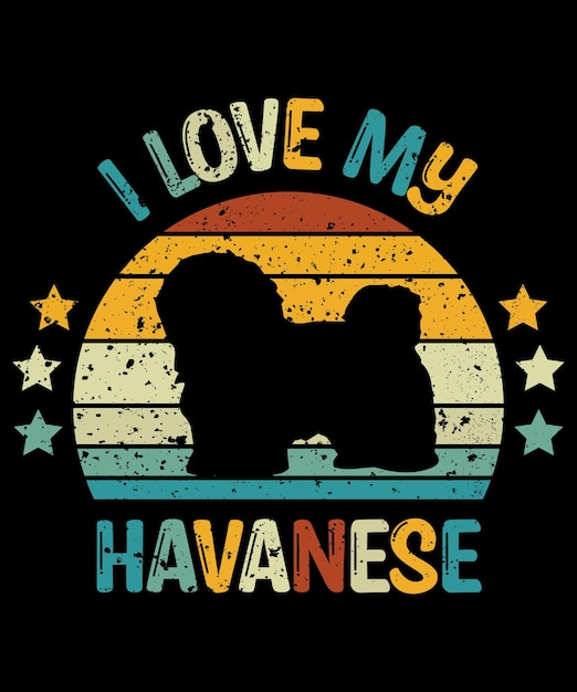 벡터 havanese 실루엣 빈티지 및 복고풍 tshirt 디자인