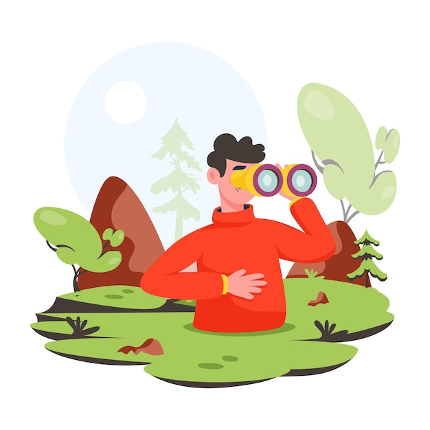 Vector have a look at flat illustration of solo camping