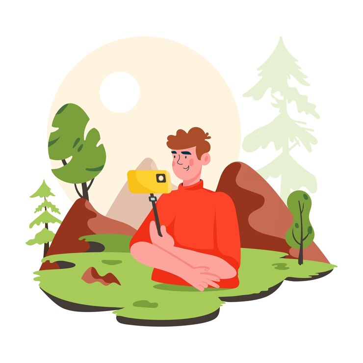 Vector have a look at flat illustration of solo camping