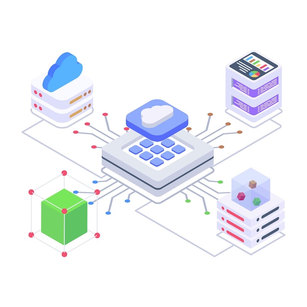 Have a look at this amazing isometric icon of cloud networking