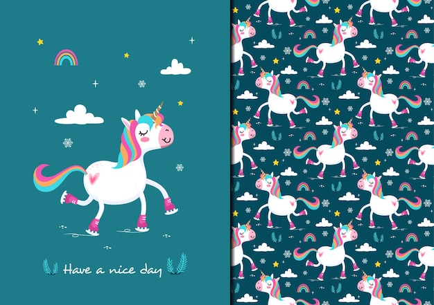 Have a nice day ice skating unicorn pattern