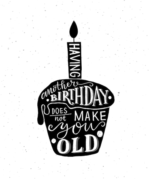 Having another birthday does not make you old text with cupcake and candle as birthday logotype