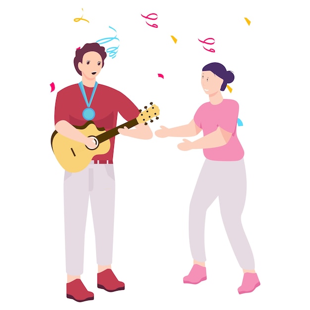 Having fun and entertainment concept Young smiling couple dancing together with music Life satisfa