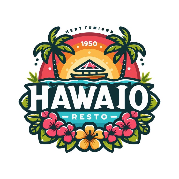 Vector hawai resto summer logo design template for bussines